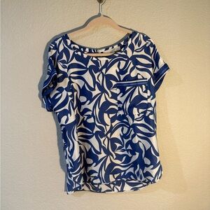 LOFT Navy and White Patterned Short Sleeve Top
